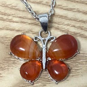 Red Agate Natural Stone Cute Butterfly Pendant Necklace Gemstone Pendant